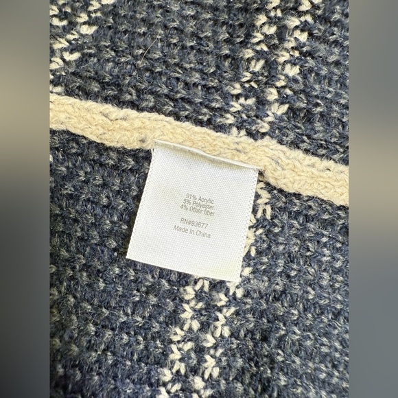 ST. JOHN’S BAY Beige gray red IKAT knit waterfall collar cardigan size L - Picture 10 of 13